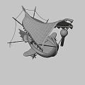 Traditional Wooden Boat With Red And White Striped Canopy Decorative Tassels And Orange Sail