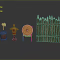 Wooden Fence with Rustic Wooden Barrel Target and Straw Mat Decorations