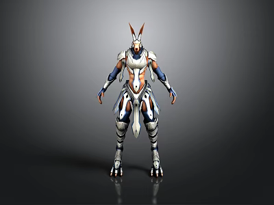 Futuristic Mythical Creature With Antler Horns White Orange Blue Armored Design 3d model