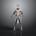 Futuristic Mythical Creature With Antler Horns White Orange Blue Armored Design