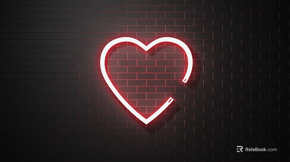 Heart Shaped Red Neon Decorative Light on Dark Brick Wall Creating Warm Ambient Glow 3d model 