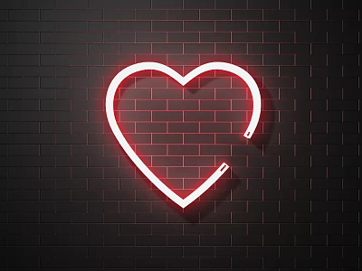 Heart Shaped Red Neon Decorative Light on Dark Brick Wall Creating Warm Ambient Glow 3d model