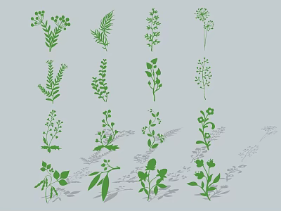 Decorative Ornament Set with Green Plant Leaves and Flowers for Home Decor 3d model