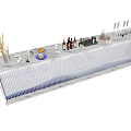 Modern Dining Table With White Marble Countertop Wine Glasses Bottles Food And Decorative Plants