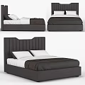 Modern Upholstered Bed Featuring Dark Headboard White Pillows And Bed Runner 3d model