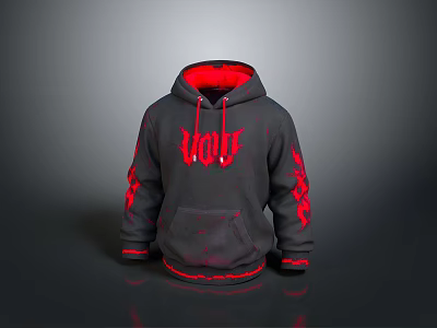 Gray Hoodie with Red Lining Accents Sleeve Patterns and Front LOUD Lettering 3d model