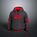 Gray Hoodie with Red Lining Accents Sleeve Patterns and Front LOUD Lettering