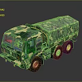 Green Camouflage Military Truck With Six Wheels And Covered Cargo Area