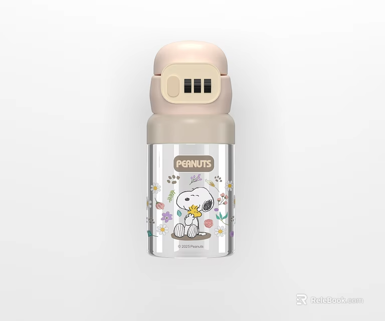 Peanuts Snoopy Insulated Cup With Light Pink Lid Transparent Body And Flower Decorations 3d model 