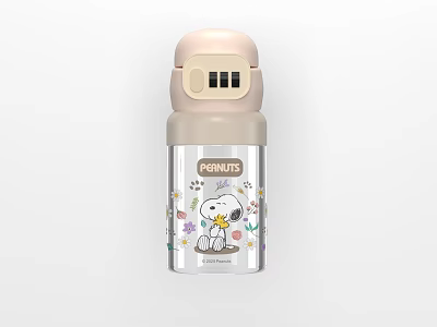 Peanuts Snoopy Insulated Cup With Light Pink Lid Transparent Body And Flower Decorations 3d model