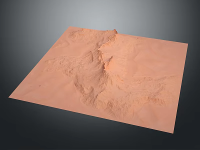 Square Tan Terrain Model With Mountain Ridges And Valley Undulations On Dark Background 3d model