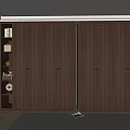 Modern Wooden Sliding Door Wardrobe With Illuminated Open Shelves And Storage Items
