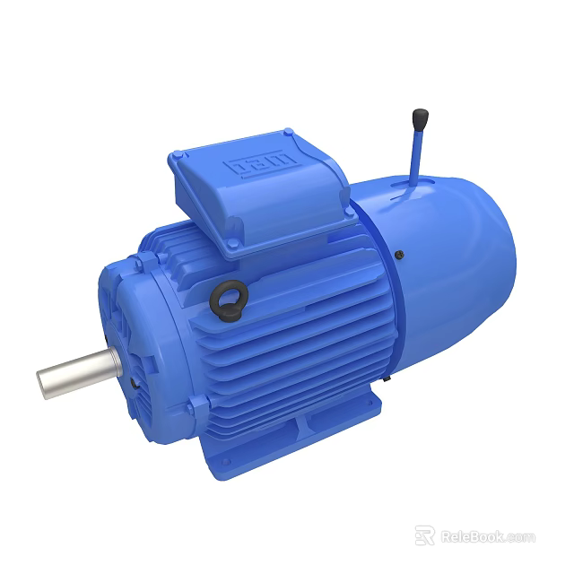 Blue Industrial Electric Motor With Terminal Box And Rotating Shaft 3d model 