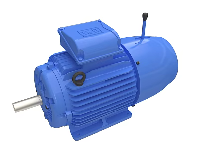 Blue Industrial Electric Motor With Terminal Box And Rotating Shaft 3d model
