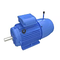 Blue Industrial Electric Motor With Terminal Box And Rotating Shaft