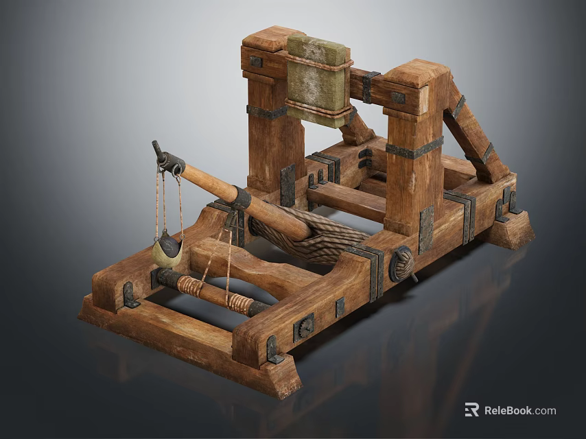 Ancient Wooden Siege Engine Mechanical Device With Rope And Metal Components 3d model