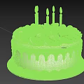 White Birthday Cake With Cream Decoration Fresh Fruits And Four Candles On Decorative Tray