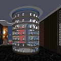 Elegant Tobacco and Liquor Store with Circular Display Rack Multiple Shelves and Marble Flooring