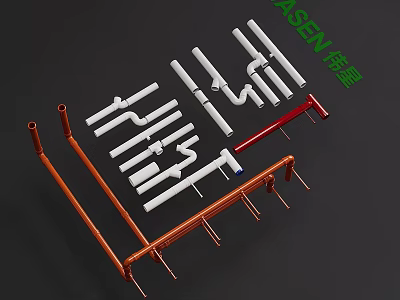 Different Types Of Colored Pipes With Various Shapes And Plumbing Fittings 3d model