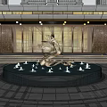 Luxurious Main Entrance Gate With Central Fountain Sculpture And Modern Buildings