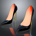 Stylish Black Patent Leather High Heels With Pointed Toe Golden Heels And Orange Inner Sole