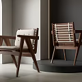 Modern Wooden Dining Chairs With Slatted Back Armrests And Upholstered Seat