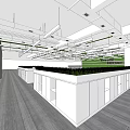 Front Desk Reception Area With Wooden Walls Ceiling Columns And Green Plants