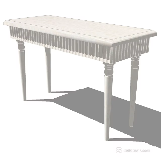 Elegant White Desk Design With Decorative Legs Louvered Panel And Smooth Tabletop 3d model