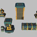 Sci Fi Mechanical Scene Components With Tower Structure Column Base And Box Modules 3d model