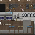 Cozy Modern Cafe Interior With Red Brick Wall and Hanging Lights Tables Chairs and Shelves