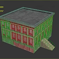 Multi Story Brick Residential Building With Multiple Windows Gray Roof And Staircase