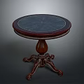 Classic Round Table With Dark Marble Top And Wooden Carved Legs