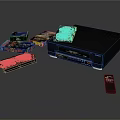 Black Digital Media Player With VHS Tapes Remote Control And Colorful Game Cases Display Setup