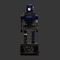 Detailed Vintage Blue Ironhead Robot Figure Standing On Sturdy Metal Base
