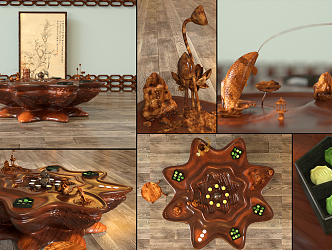 New Chinese root carving tea sea wood carving tea table 3d model