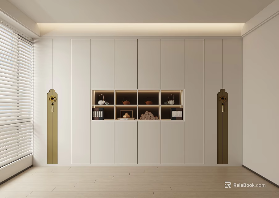 Modern White Bookcase With Open Display Shelves And Decorative Items Design 3d model 