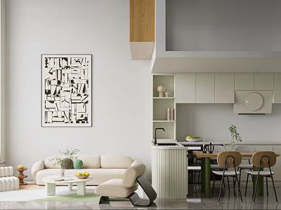 Modern Duplex Living Room Interior Design With Sofa Coffee Table Artwork And Dining Area 3d model