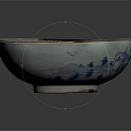 Hand Carved White Bowl With Brown Rim And Blue Decorative Patterns Marguerite Lettering