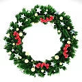 Festive Christmas Wreath Decorated With Evergreen Tree Branches Red Bow Stars And Berries