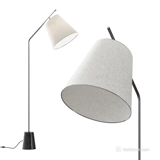 Two Modern Floor Lamps With White Fabric Shades And Black Metal Stands 3d model 
