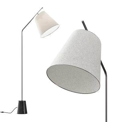 Two Modern Floor Lamps With White Fabric Shades And Black Metal Stands 3d model