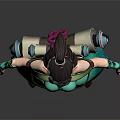 3D Female Fantasy Character With Green Blue Outfit Mask And Creature Inspired Features