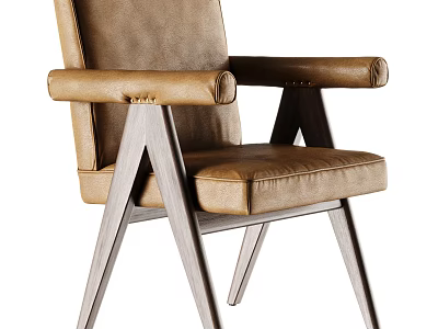 Tan Leather Upholstered Leisure Chair With Wooden Legs And Modern Design 3d model