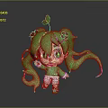 Cute 3D Cartoon Character With Green Hair And Clover Decor In White Outfit
