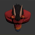 3D Fantasy Character Creature Bust With Red Orange Gradient Pointed Ears And Diamond Symbol