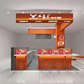 Orange Themed Restaurant Interior With Counter Stools Menu Display And Signboard 3d model