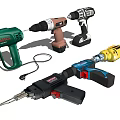 Industrial Power Tools Including Corded Heat Guns Cordless Drills And Impact Drivers In Various Colors