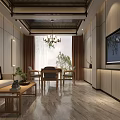 Hotel Mahjong Room Interior With Wooden Furniture Mahjong Table Sofa Chandelier TV And Plants