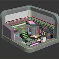 Cartoon Style Futuristic Interior Scene With Staircase Platform Control Panel And Grid Floor 3d model