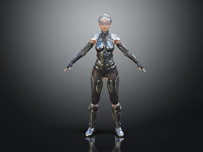 Futuristic Biomechanical Character With Cybernetic Armor And Metallic Full Body Suit 3d model